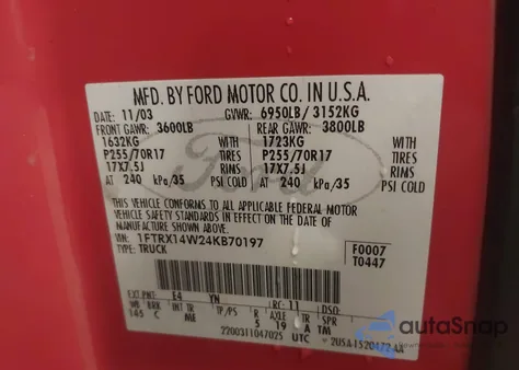 2004 Ford F-150 Stx/Xl/Xlt from USA, damaged, VIN 1FTRX14W24KB70197